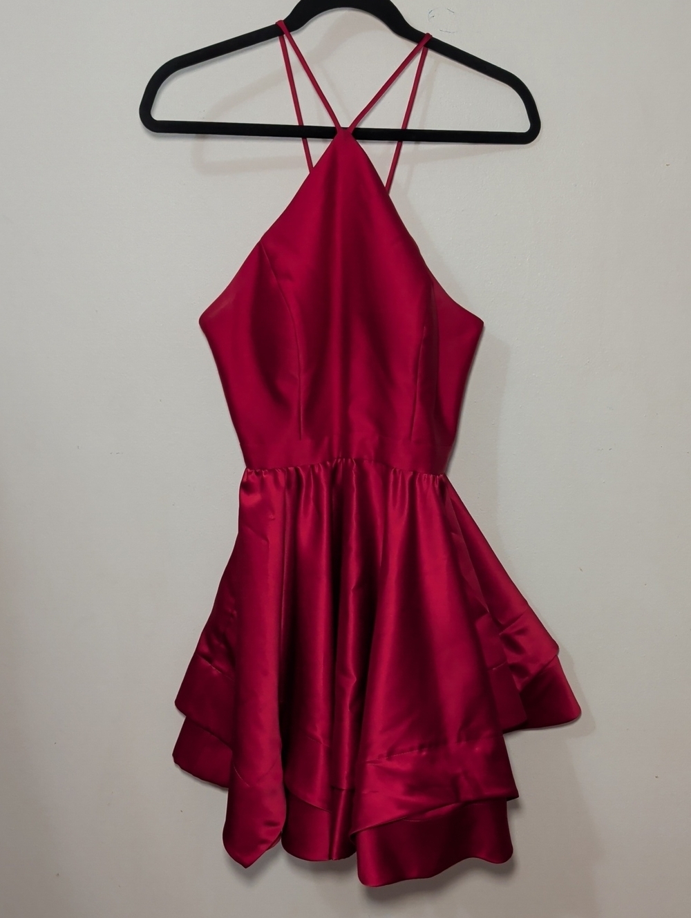 Blondie Nites Red Satin Halter Fit-and-Flare Party Dress Handkerchief Hem Size 5